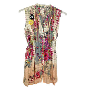Tianello Tunic Top Size Medium Multicolor Floral Art to Wear Beaded Embroidered